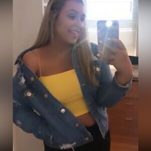 Yellow spaghetti strap ribbed stretchy crop top